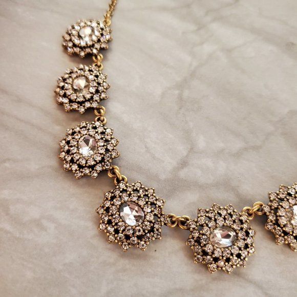 ✨ J.Crew Rhinestones Crystals Cluster Wedding Bridal Antique Statement Necklace - Picture 7 of 16